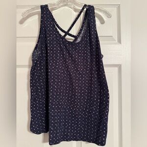 LOFT Navy Blue Patterned Tank Top